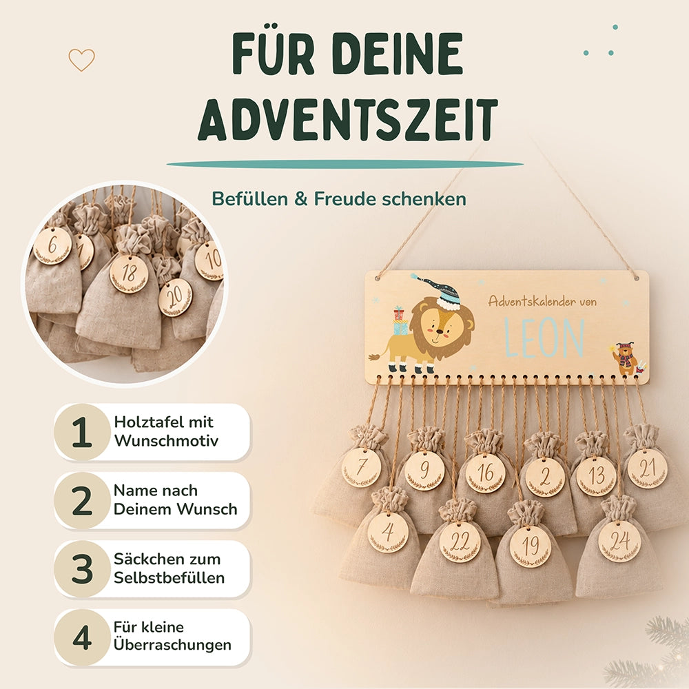 Personalisierbarer Adventskalender farbig - Niedlicher Löwe