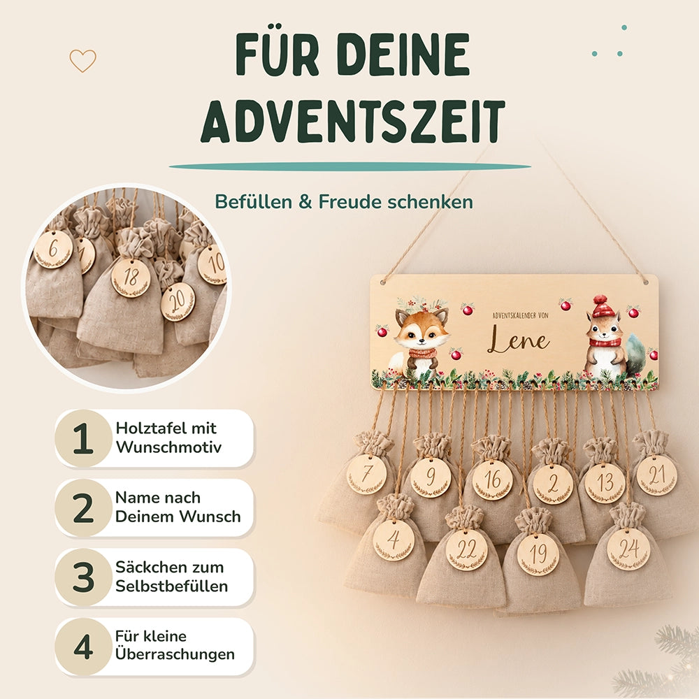 Personalisierbarer Adventskalender farbig - Niedlicher Fuchs