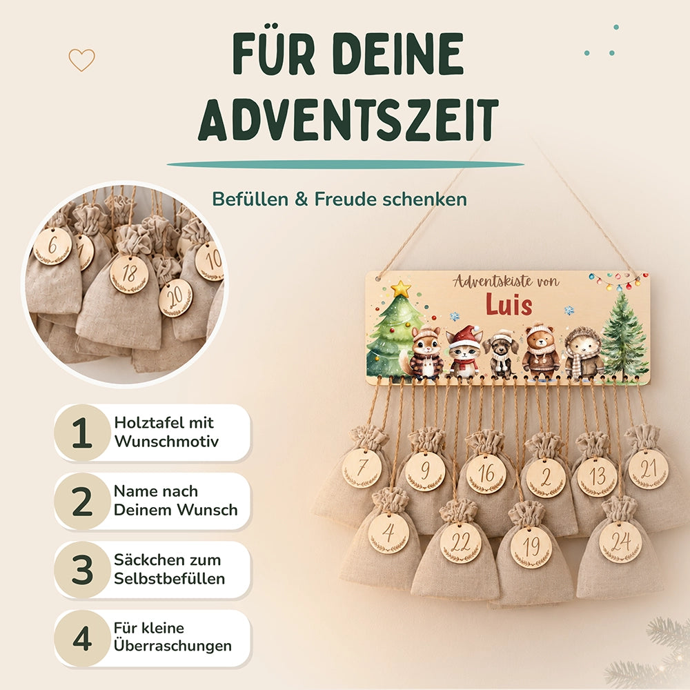 Personalisierter Adventskalender niedliche Waldtiere