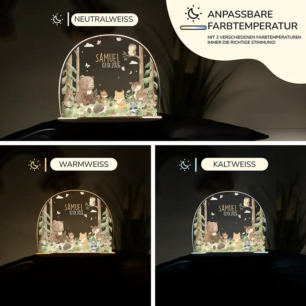 Nachtlicht Kinder personalisiert - Liebevolle Waldfreunde