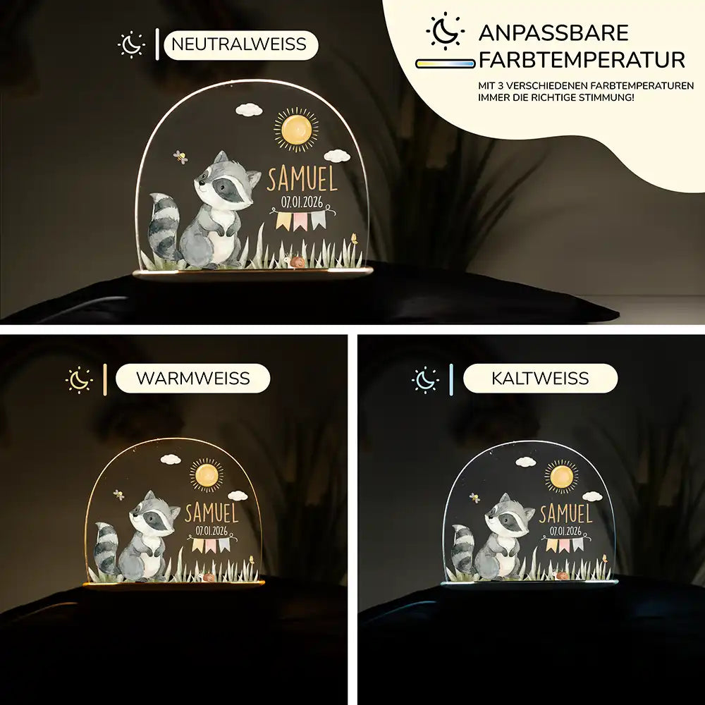 Nachtlicht Kinder personalisiert - Fröhlicher Waschbär