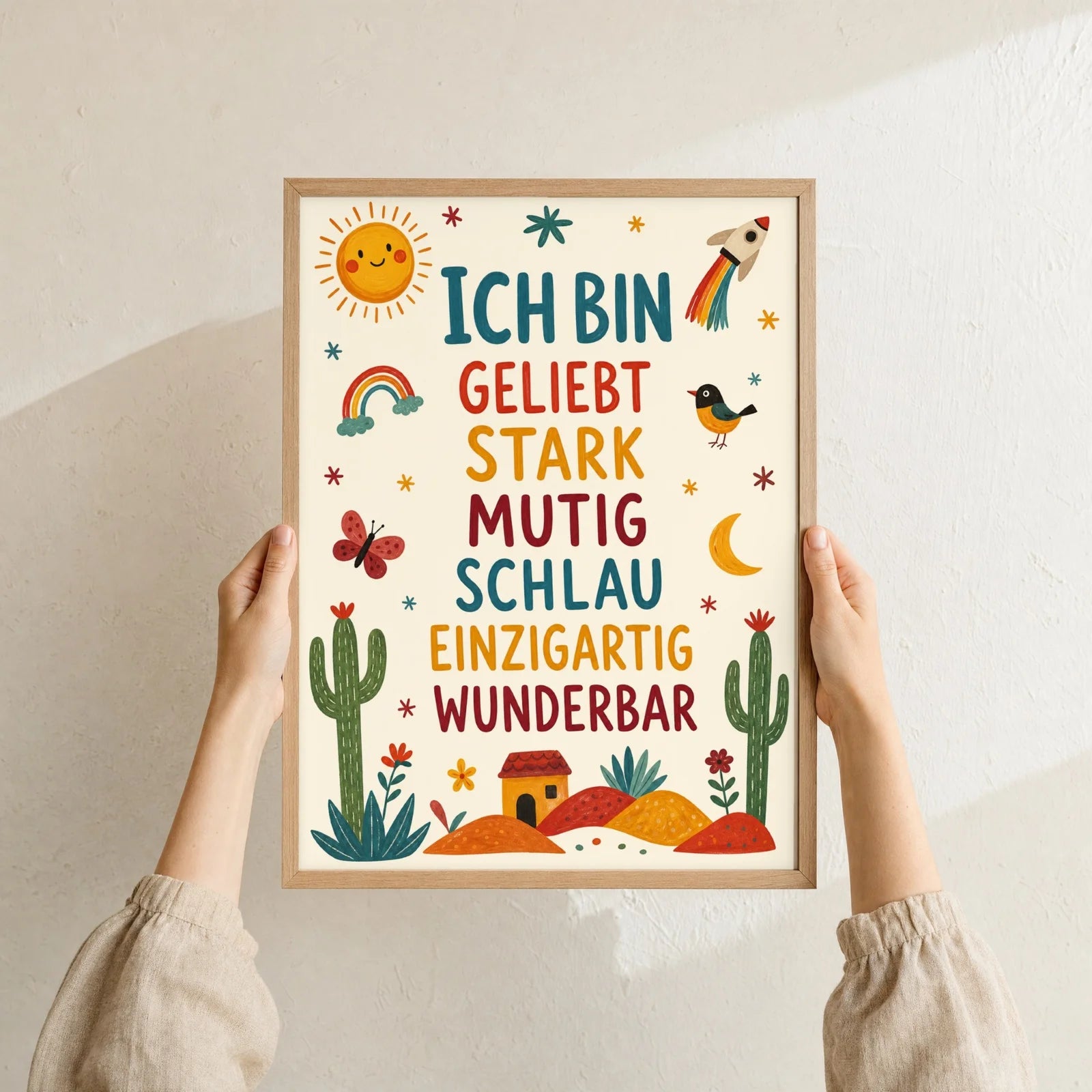 Affirmationsposter Kinderzimmer Wüste Ich bin geliebt, Format 30 x 40 cm, Rahmen optional