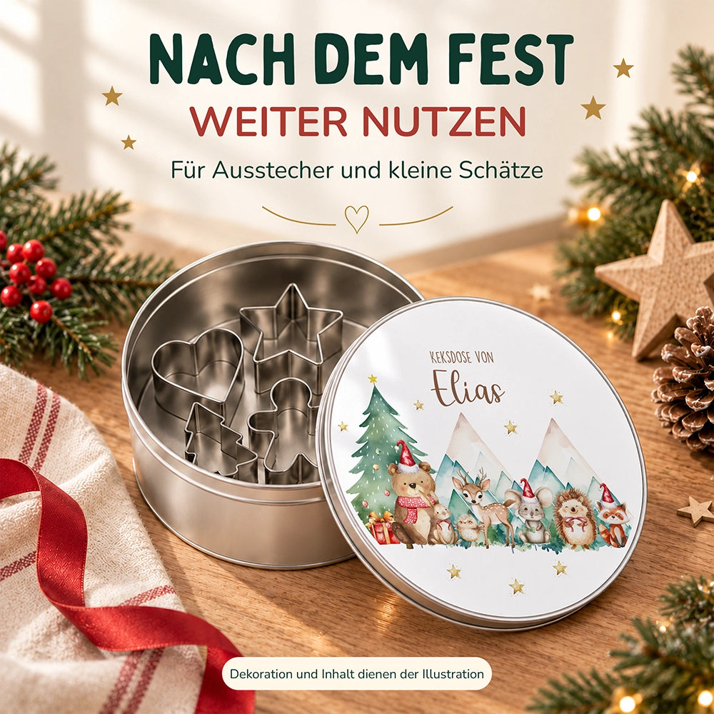 Keksdose aus Metall personalisiert - Kekszauber mit Waldfreunden