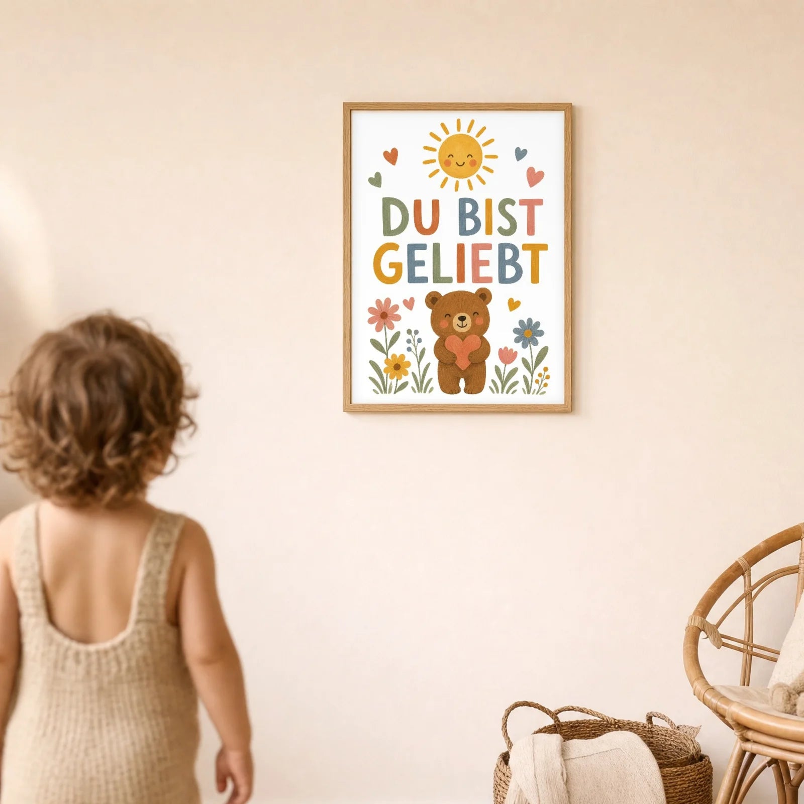 Affirmationsposter Kinderzimmer Bär Du bist geliebt, im Detail auf 300 g Papier