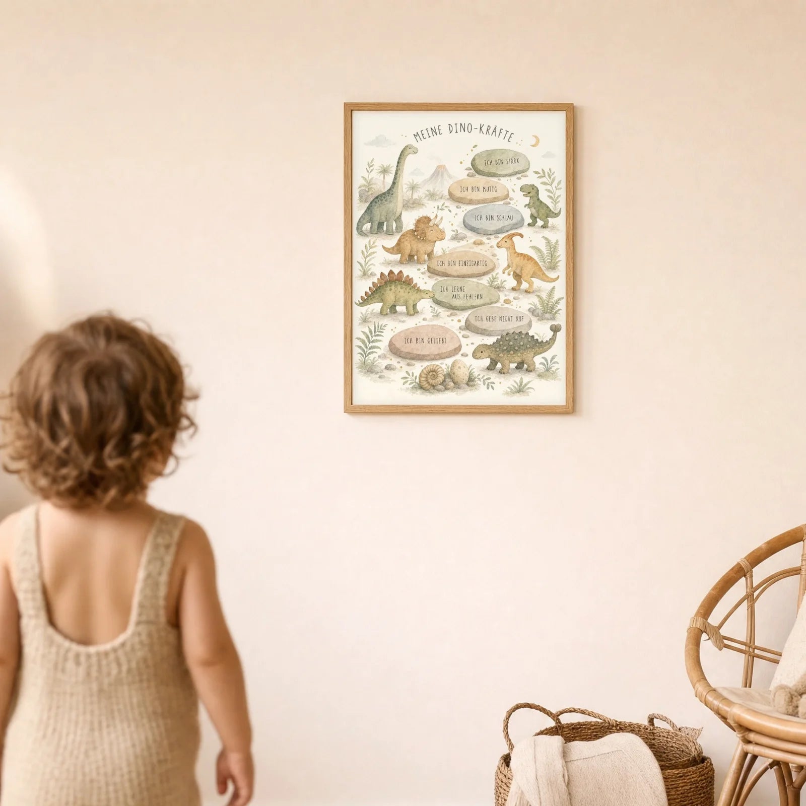Affirmationsposter Kinderzimmer Dino-Kräfte, im Detail auf 300 g Papier