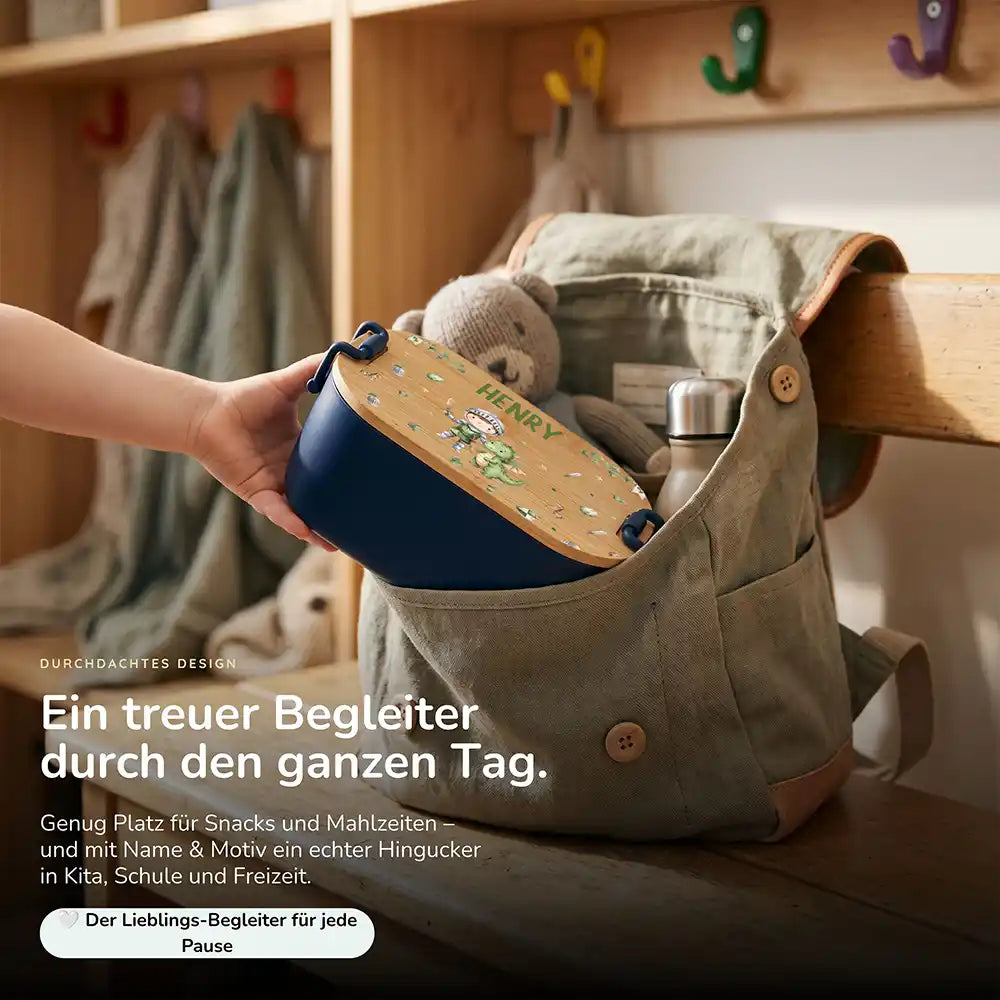 Brotdose Kinder personalisiert Ritter mit Drache, Lunchbox mit Snacks und Obst