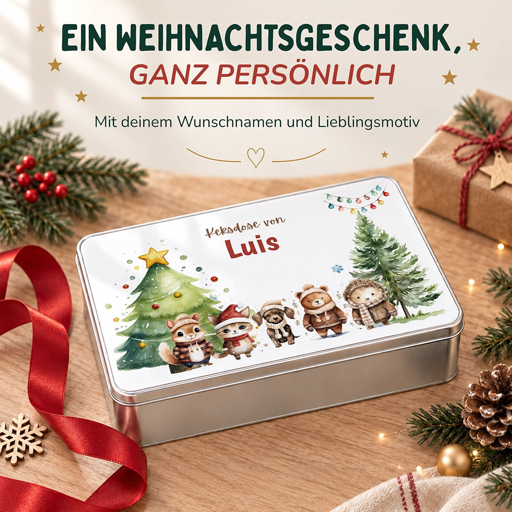 Keksdose aus Metall personalisiert - Winterliche Kuschelbande