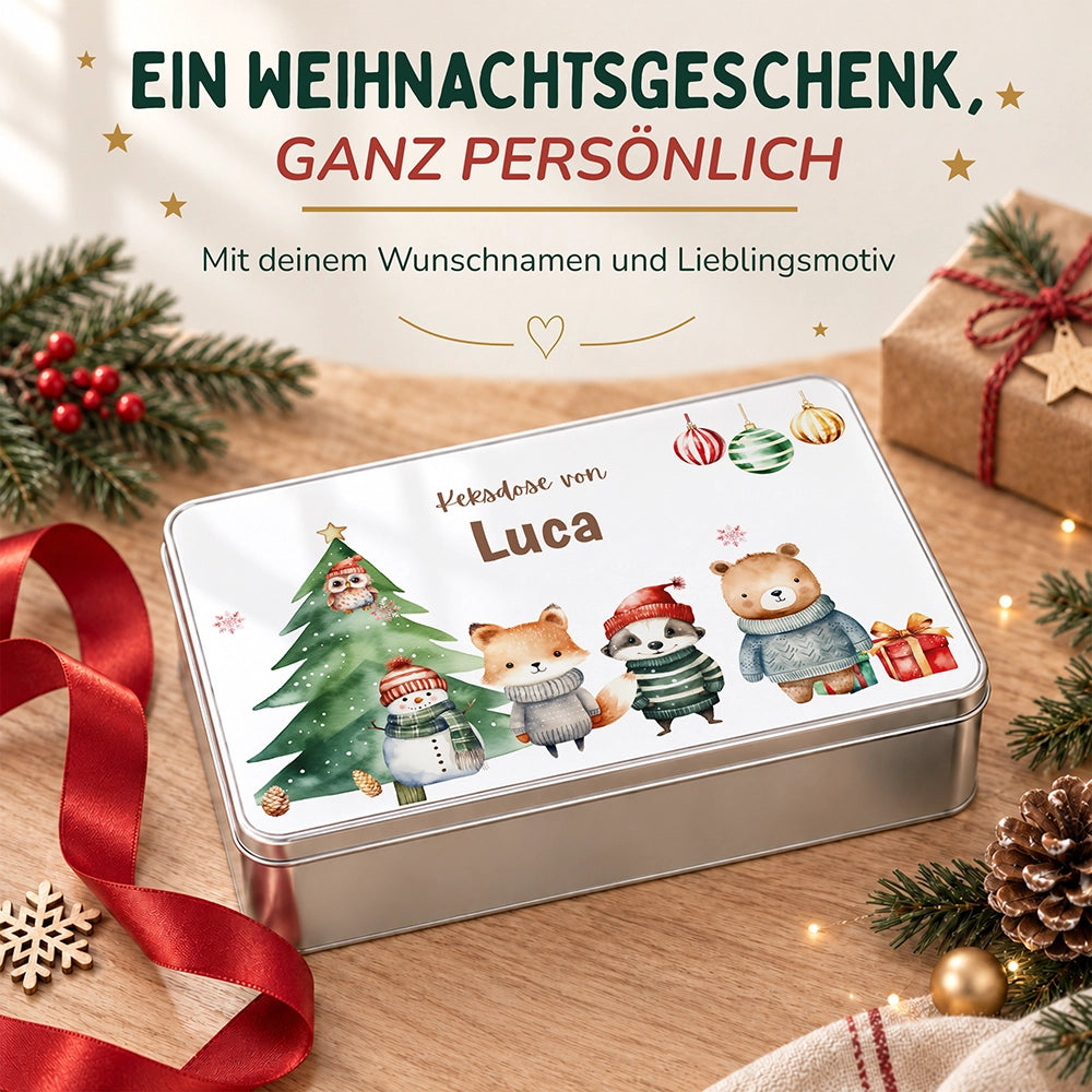 Keksdose aus Metall personalisiert - Zauberhafte Wintertiere