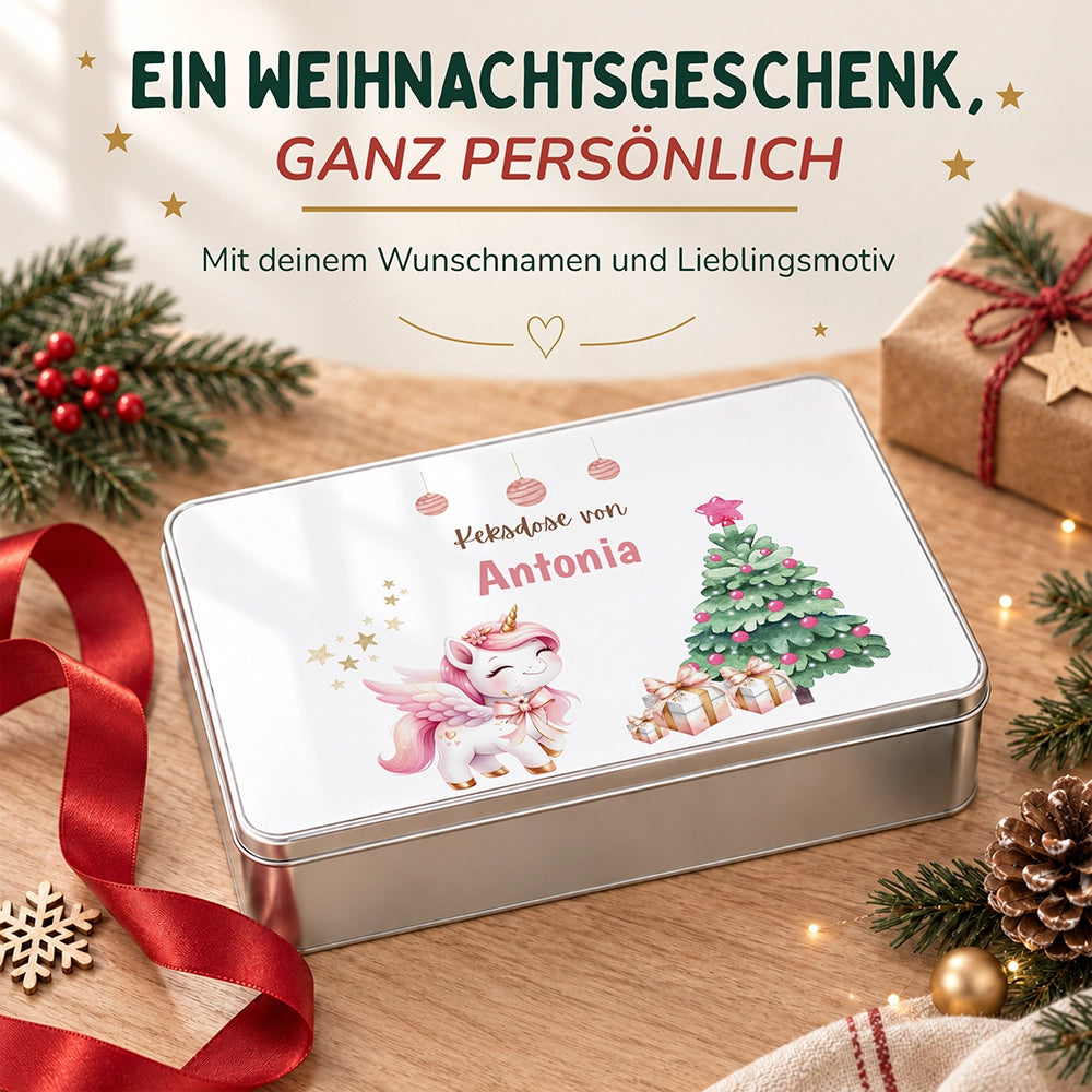 Keksdose aus Metall personalisiert - Einhorn