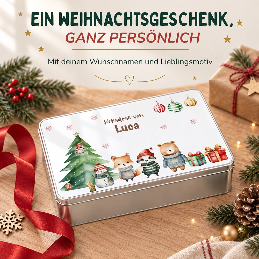 Keksdose aus Metall personalisiert - Kleine Weihnachtsfreunde