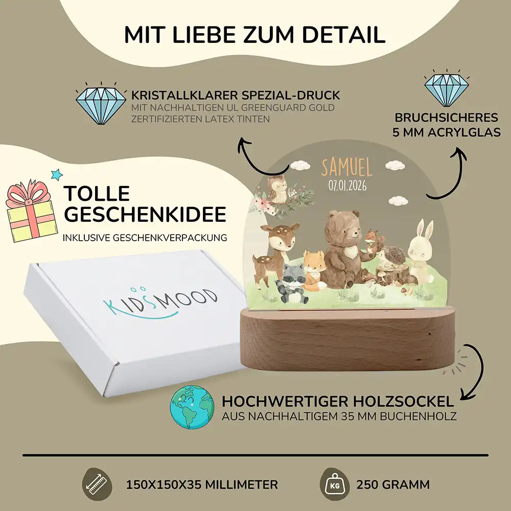Nachtlicht Kinder personalisiert - Verträumte Waldfamilie