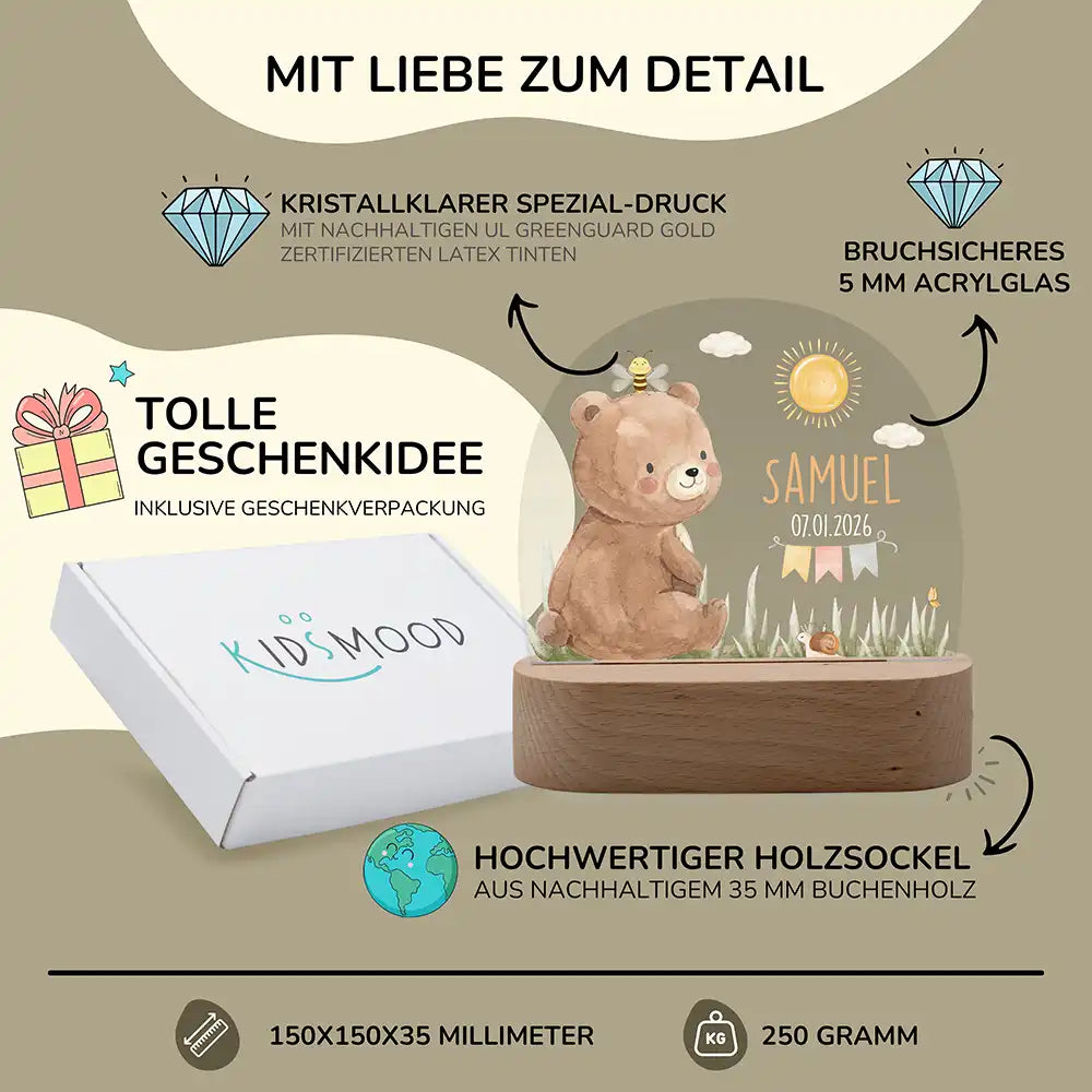 Nachtlicht Kinder personalisiert - Niedlicher Waldbär