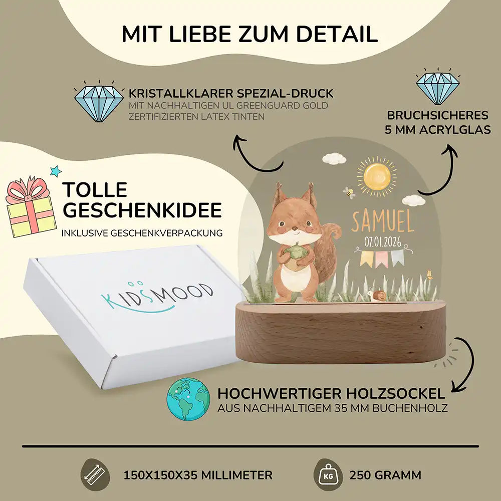Nachtlicht Kinder personalisiert - Zauberhaftes Eichhörnchen