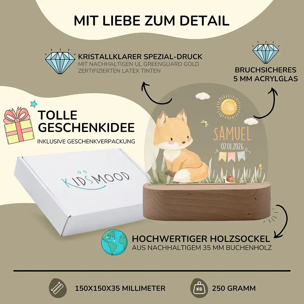 Nachtlicht Kinder personalisiert - Baby Fuchs