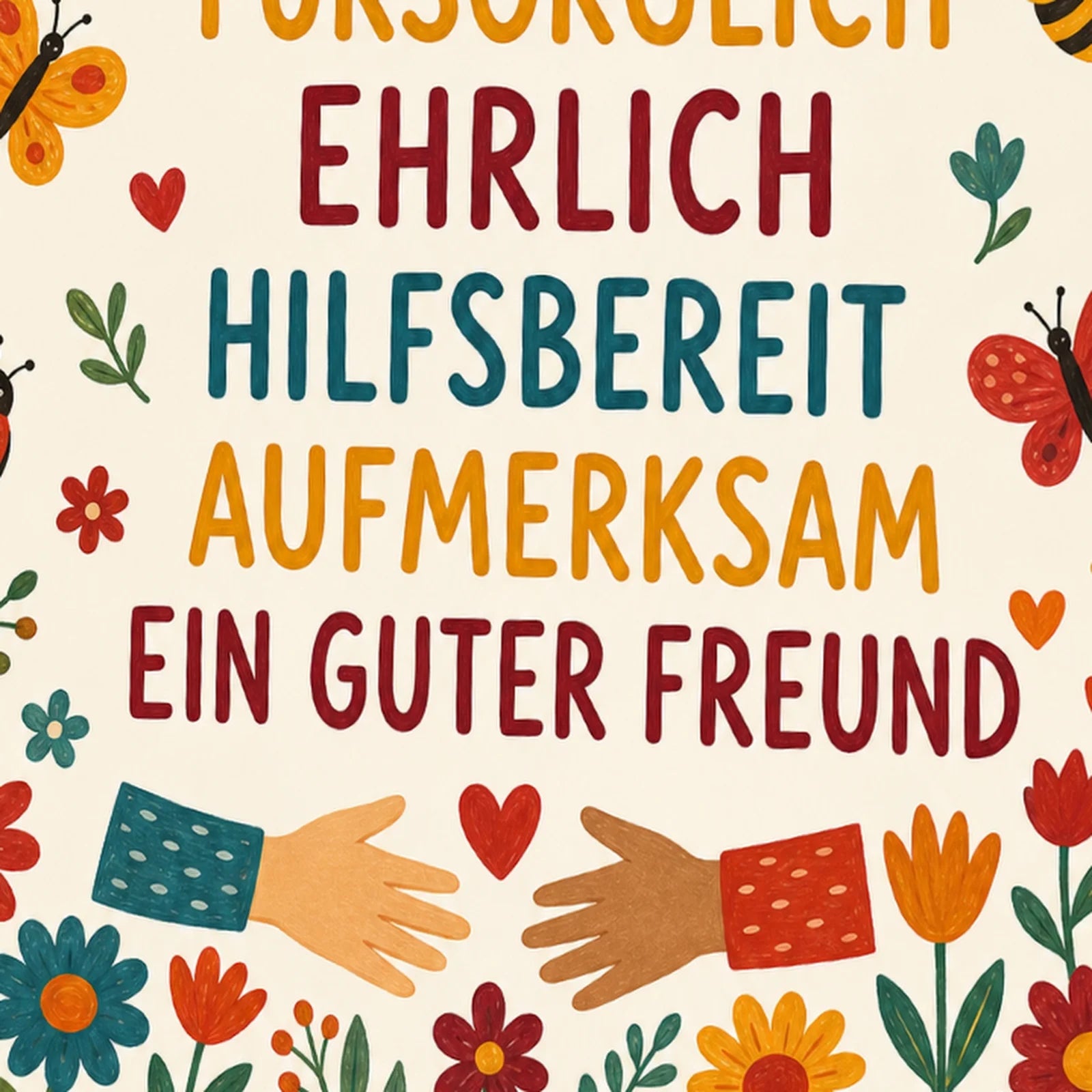 Affirmationsposter Kinderzimmer Blumen Ich bin freundlich, als Wandbild im Format 30 x 40 cm