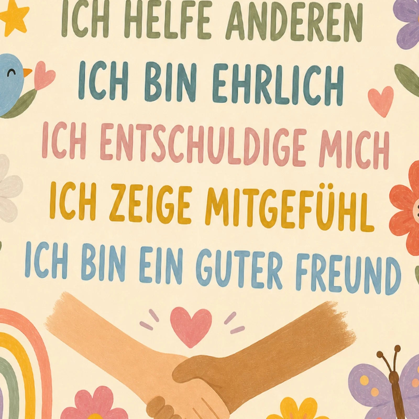 Affirmationsposter Kinderzimmer Blumenwiese Ich höre zu, als Wandbild im Format 30 x 40 cm