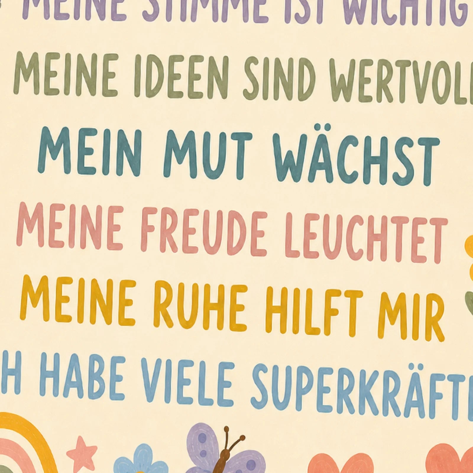 Affirmationsposter Kinderzimmer Blumenwiese Superkräfte, als Wandbild im Format 30 x 40 cm