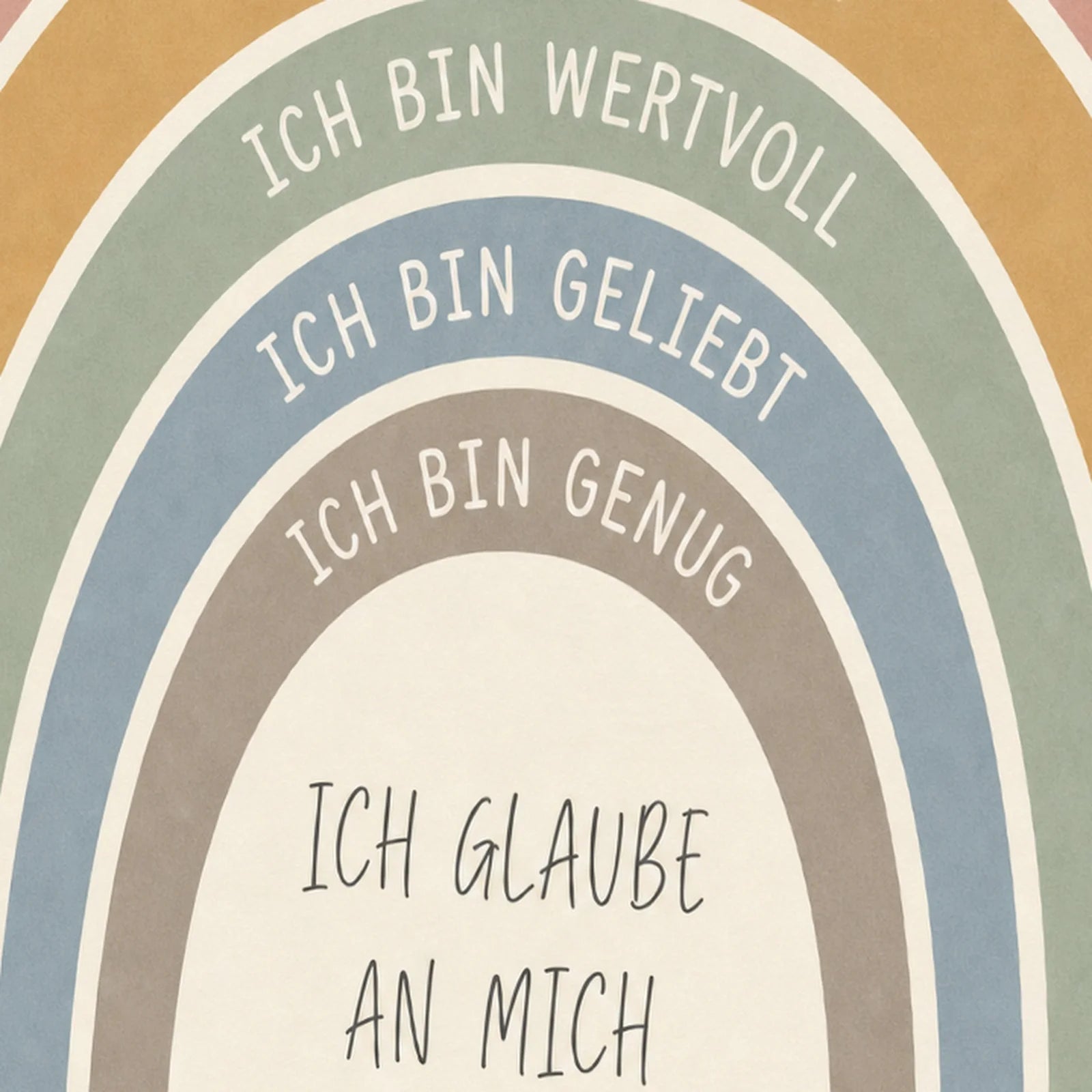 Affirmationsposter Kinderzimmer Regenbogen Creme, als Wandbild im Format 30 x 40 cm