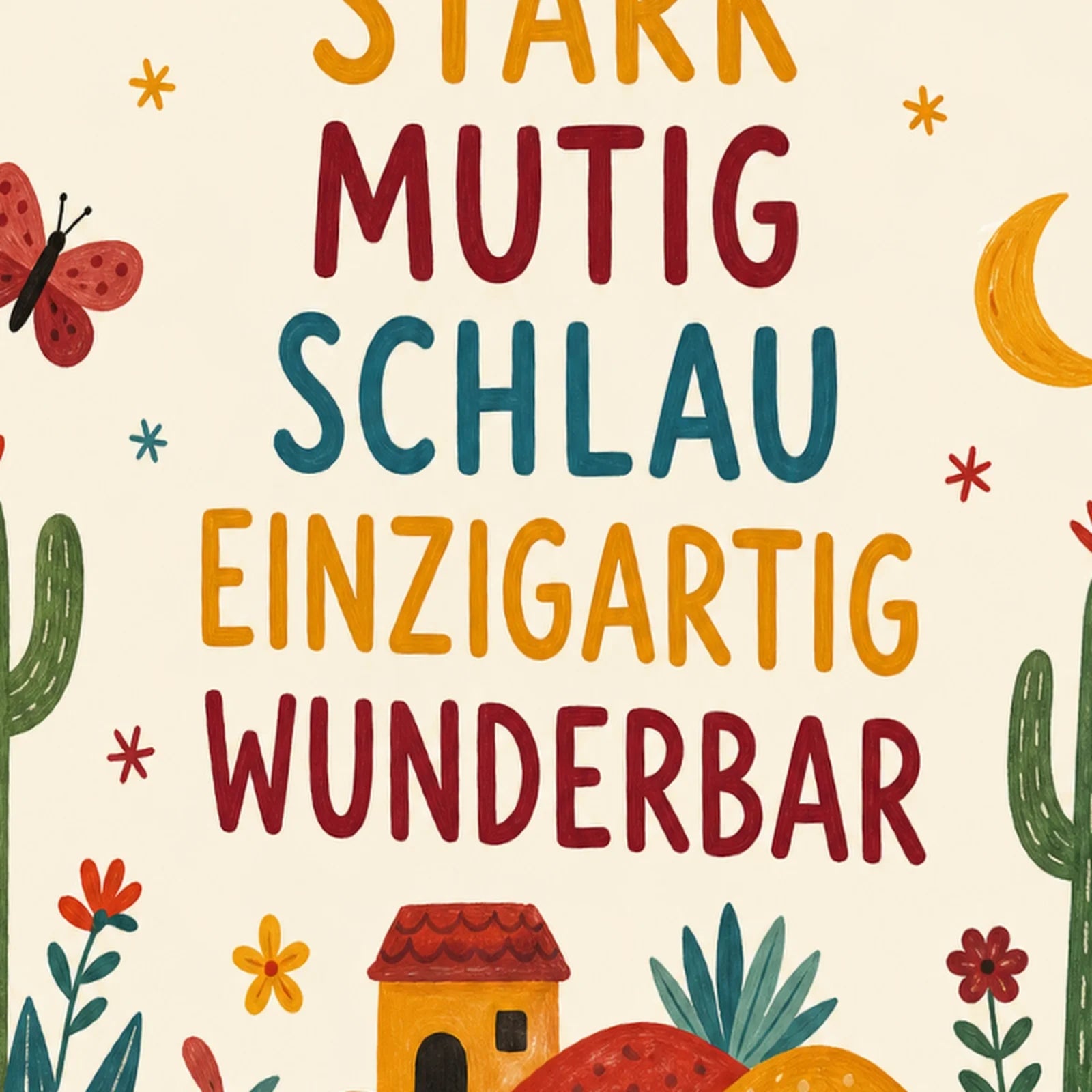 Affirmationsposter Kinderzimmer Wüste Ich bin geliebt, als Wandbild im Format 30 x 40 cm