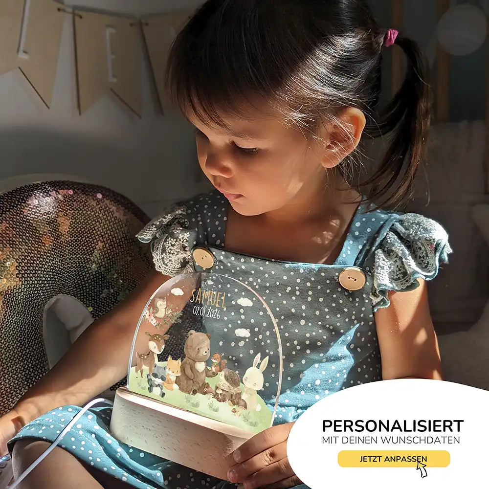 Nachtlicht Kinder personalisiert - Verträumte Waldfamilie