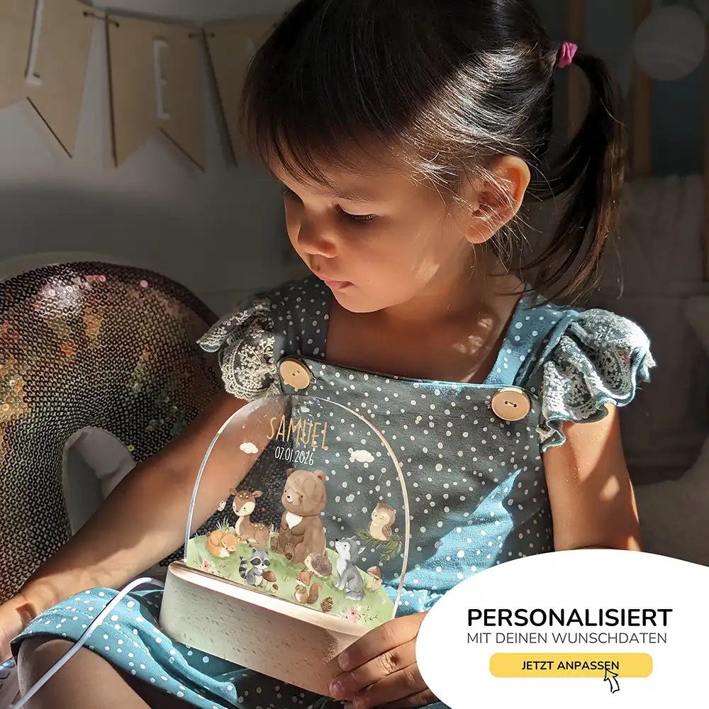 Nachtlicht Kinder personalisiert - Glückliche Waldfreunde