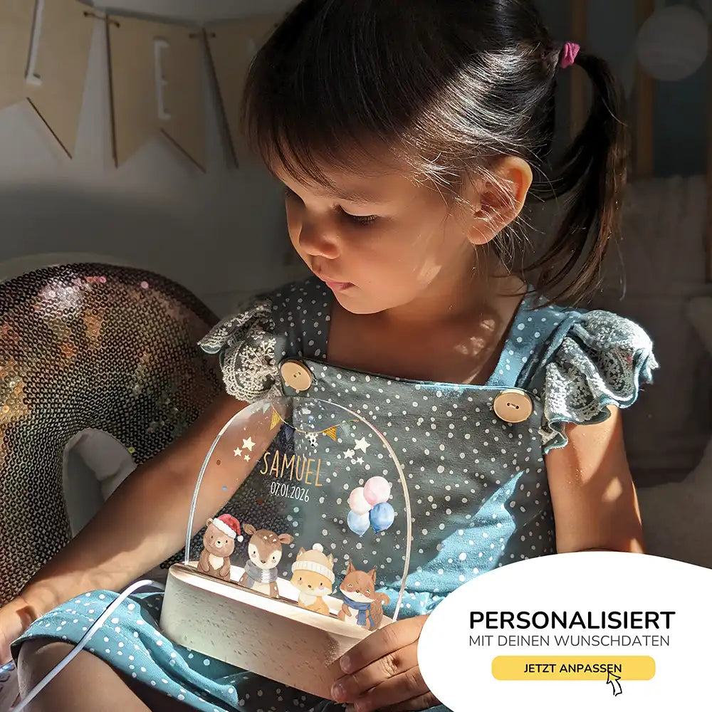 Nachtlicht Kinder personalisiert - Fröhliche Tierwelt