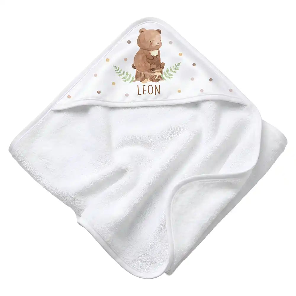 Personalisiertes Kapuzenhandtuch Baby Bär Farn – Rattan-Untergrund Produktdetail