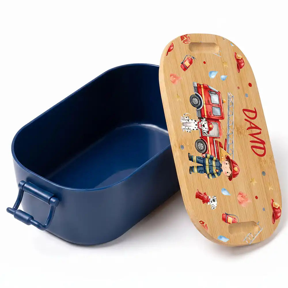 Brotdose Kinder personalisiert Feuerwehr, Volumen 1 Liter mit Bambusdeckel