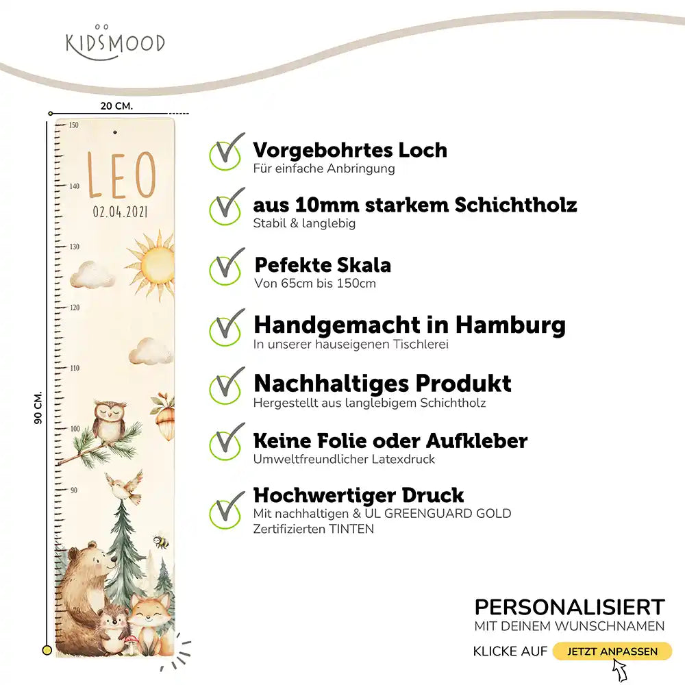 Messlatte Kinder Holz & Aluverbund - Bärfamilie