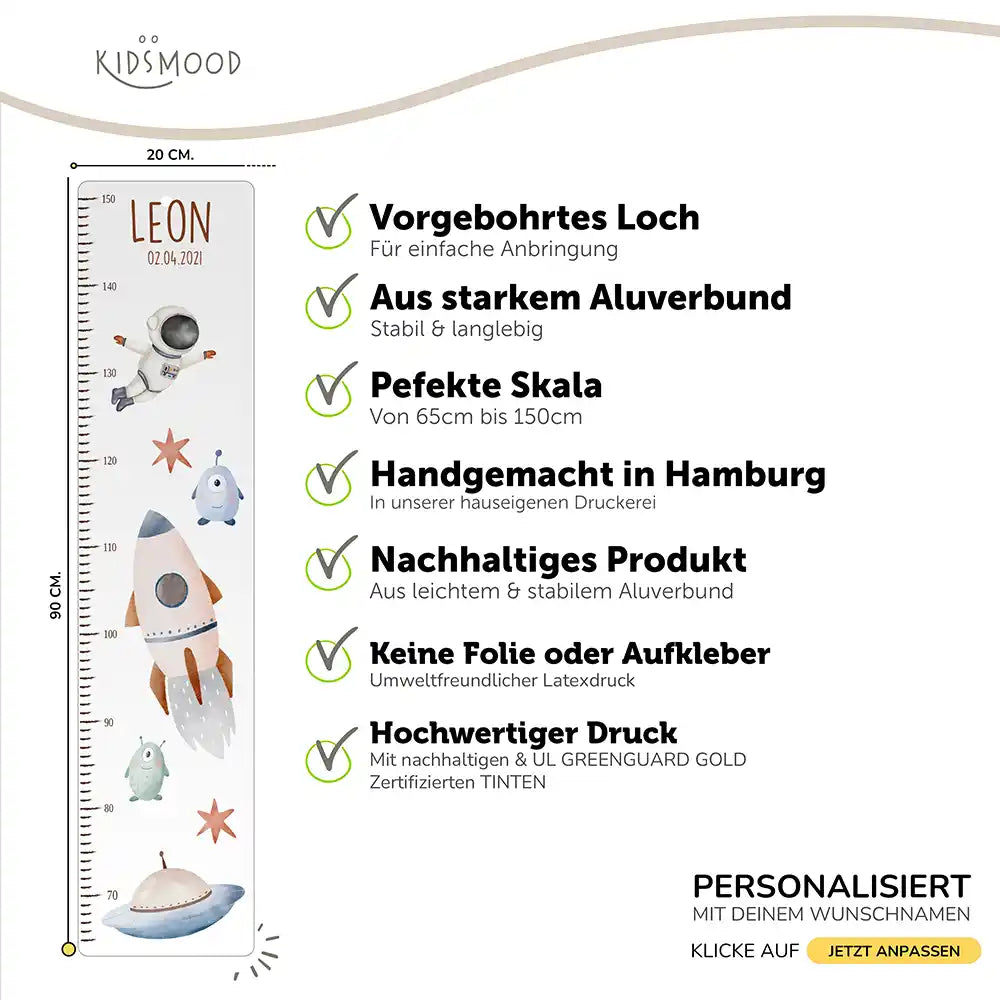 Messlatte Kinder Holz & Aluverbund - Astronaut