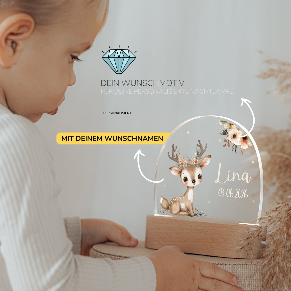 Nachtlicht Kinder personalisiert - Baby Reh
