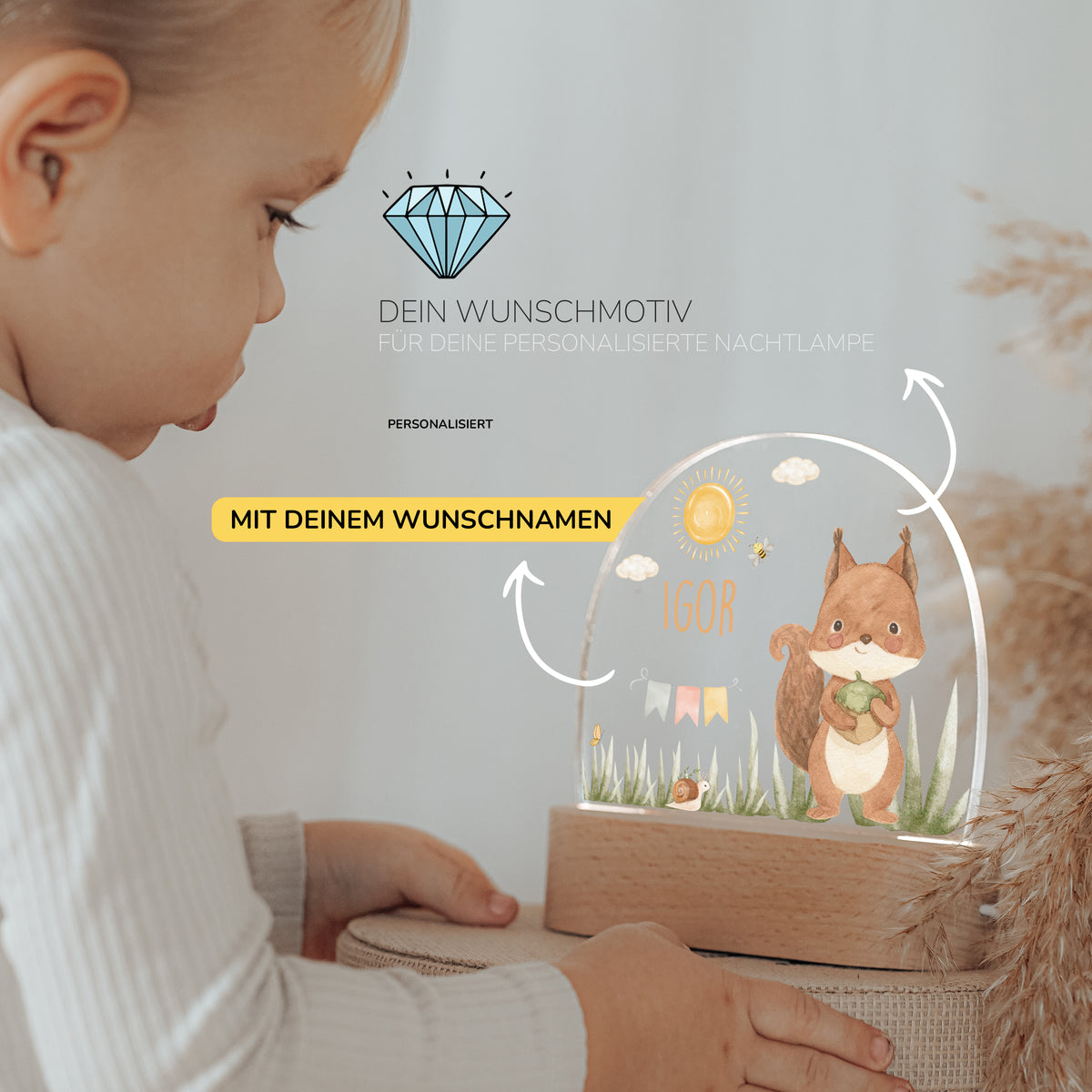 Nachtlicht Kinder personalisiert - Zauberhaftes Eichhörnchen