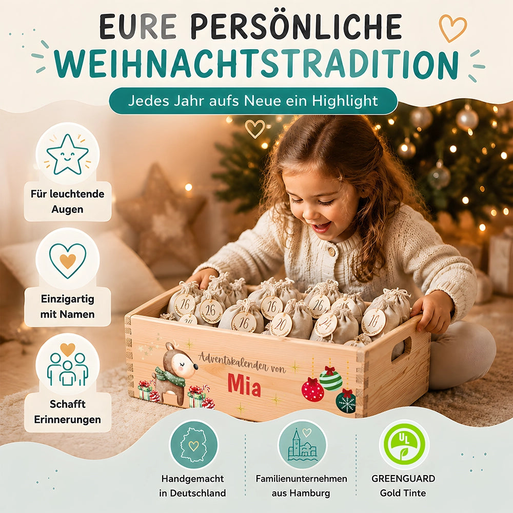 Personalisierter Adventskalender zum Befüllen - Reh mit Geschenken