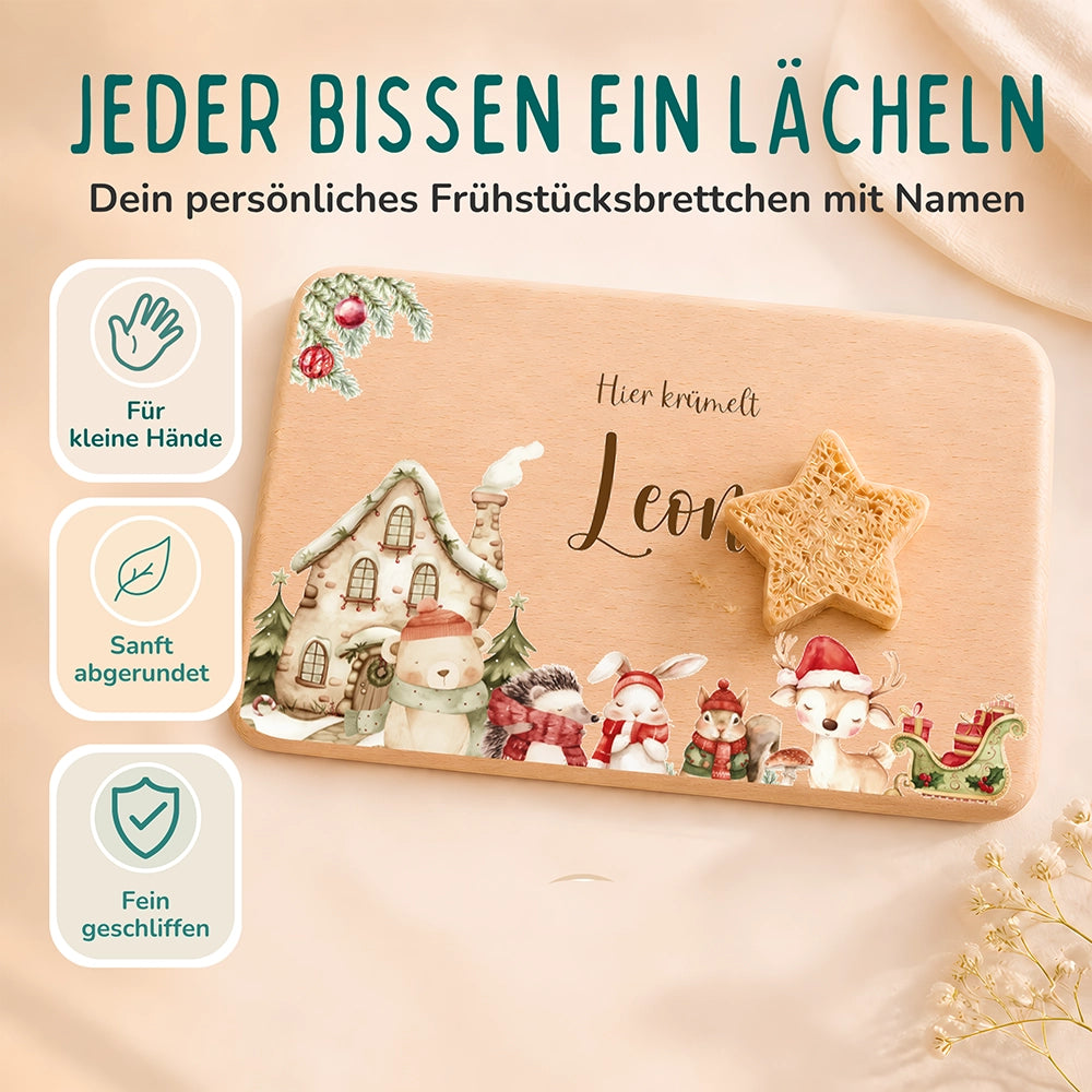 Frühstücksbrettchen Weihnachten Winterdorf mit Tieren - Geschenk Weihnachten