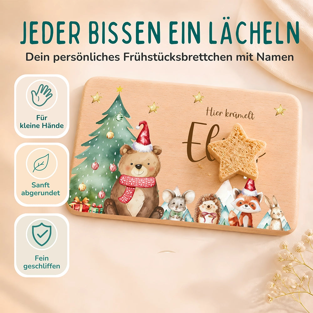 Frühstücksbrettchen Weihnachten Bär und Weihnachtsbaum - Geschenk Weihnachten