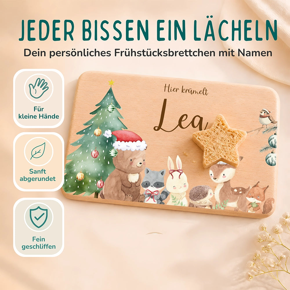 Frühstücksbrettchen Weihnachten mit winterlichen Tierfreunden - Geschenk Weihnachten