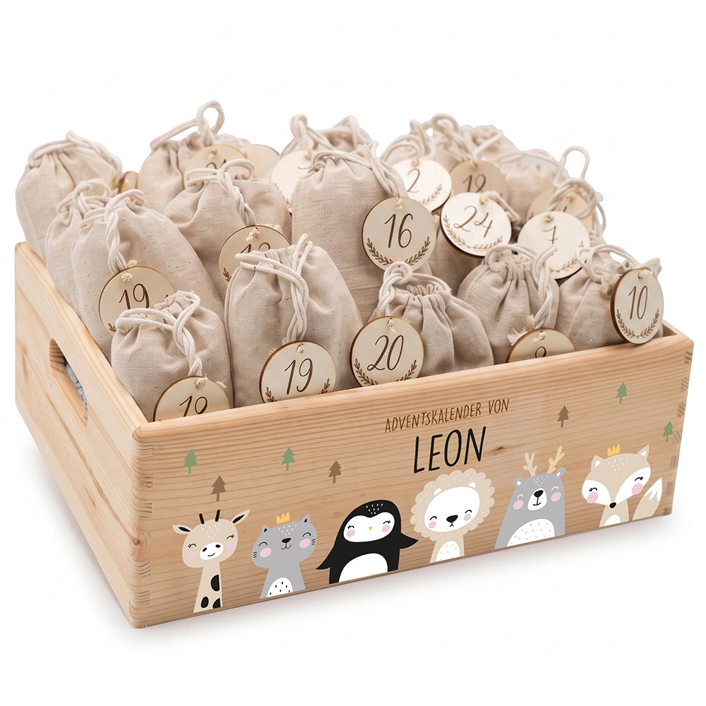 Personalisierter Adventskalender zum Befüllen - Winter Tierfamilie