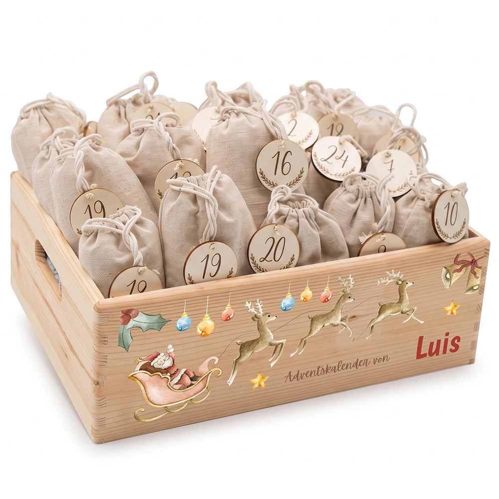 Personalisierter Adventskalender zum Befüllen - Rentier mit Schlitten
