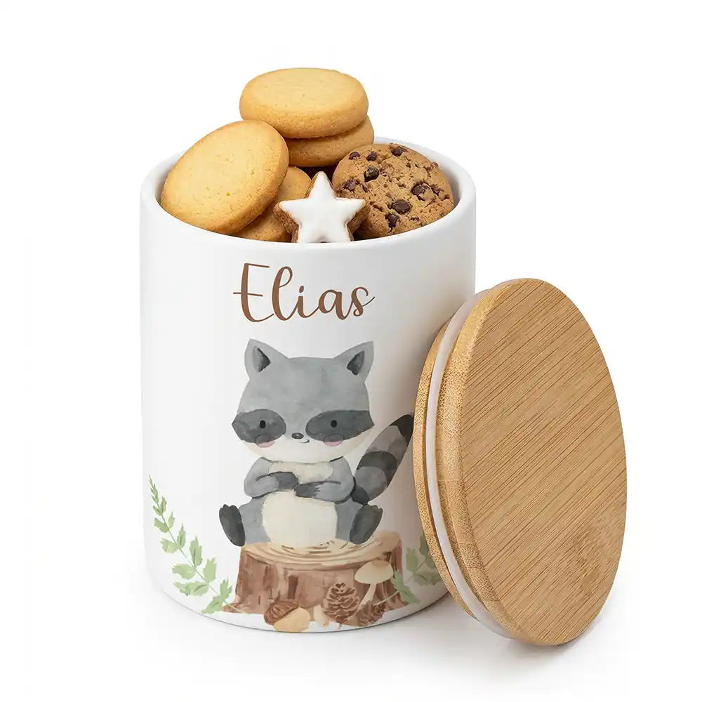 Keksdose, Zahnbürstenhalter, Stiftehalter - Waschbär Wald 2-in-1