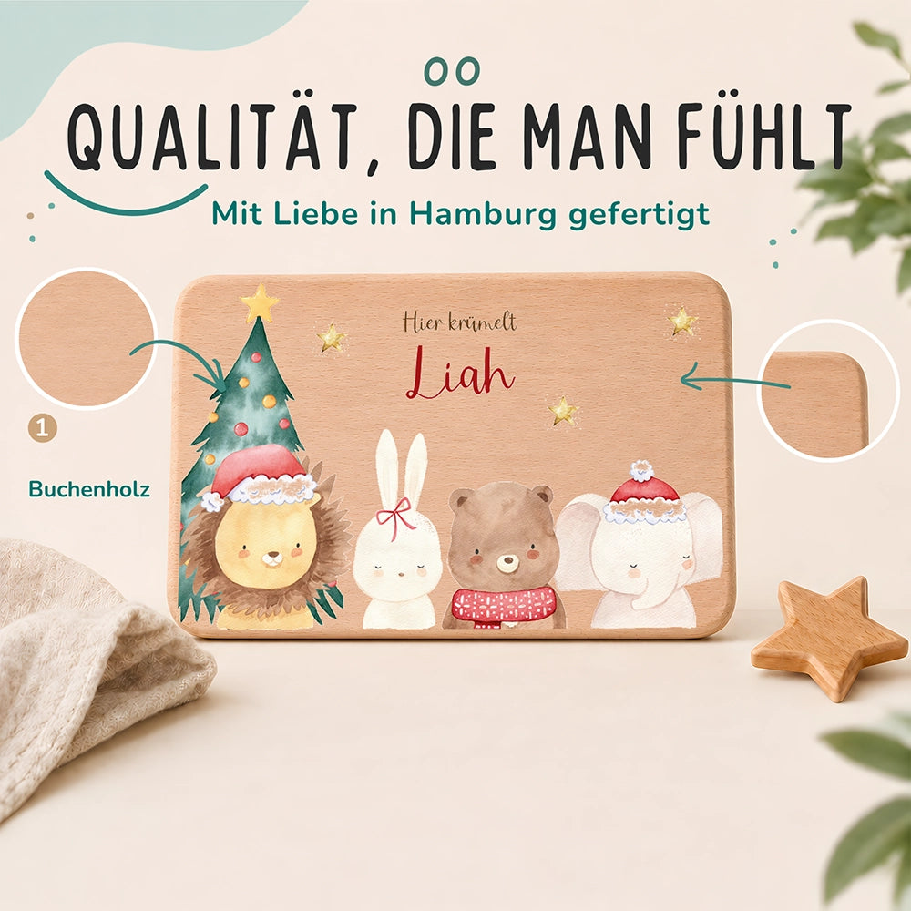 Frühstücksbrettchen Weihnachten mit weihnachtlichem Tiertrio - Geschenk Weihnachten