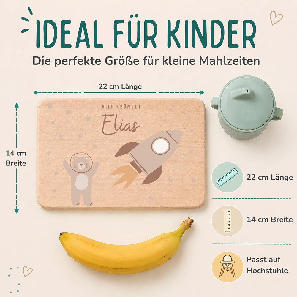 Frühstücksbrettchen Holz personalisiert - Bär Astronaut