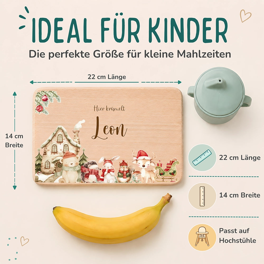 Frühstücksbrettchen Weihnachten Winterdorf mit Tieren - Geschenk Weihnachten