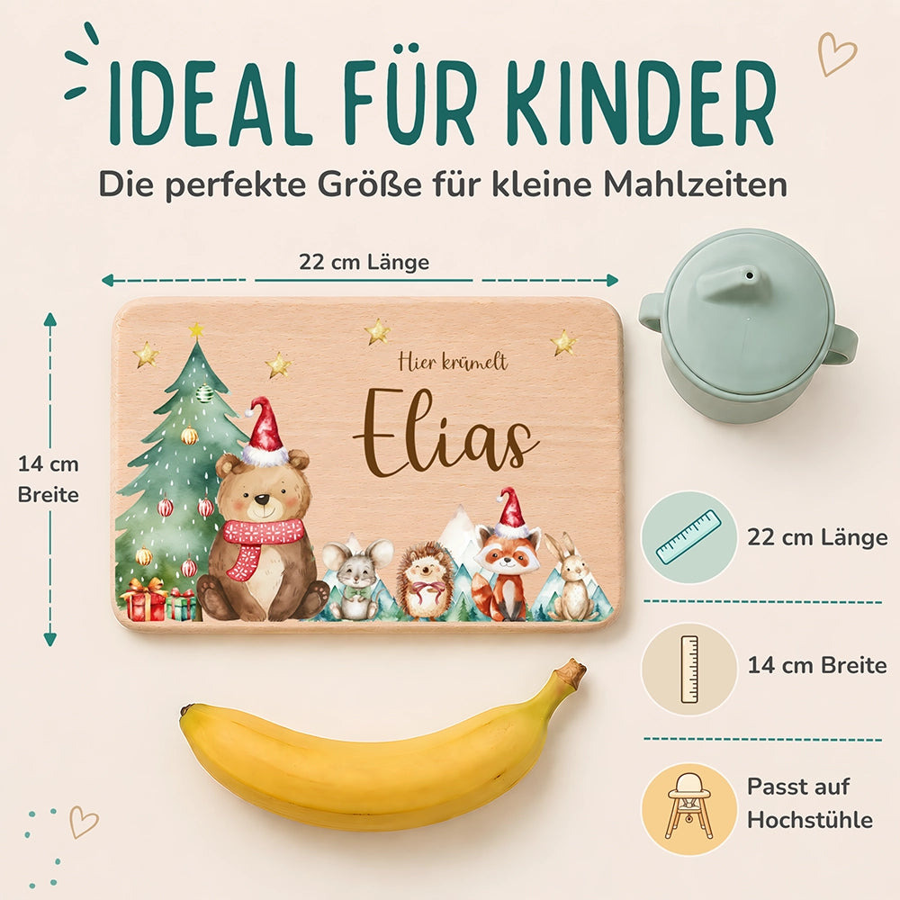 Frühstücksbrettchen Weihnachten Bär und Weihnachtsbaum - Geschenk Weihnachten