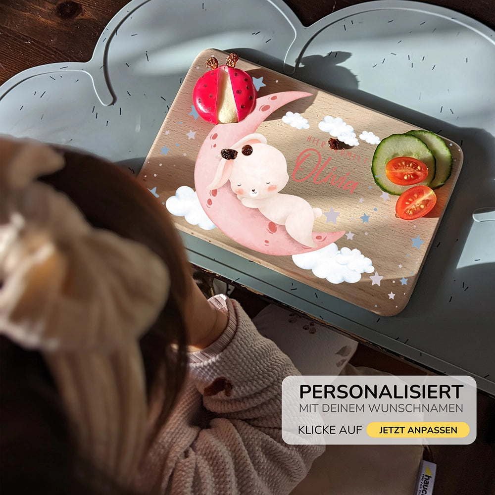 Frühstücksbrettchen Holz personalisiert - Baby Hase