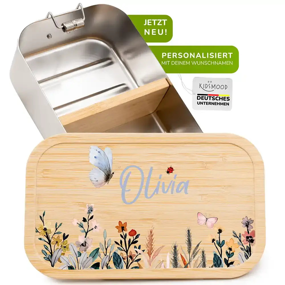 brotdose für kinder mit blumen gravur