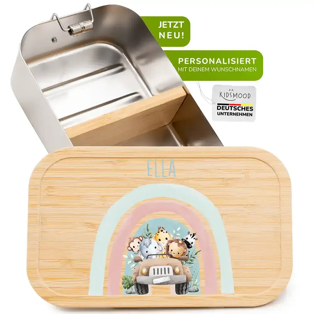 brotdose für kinder mit regenbogen safari gravur