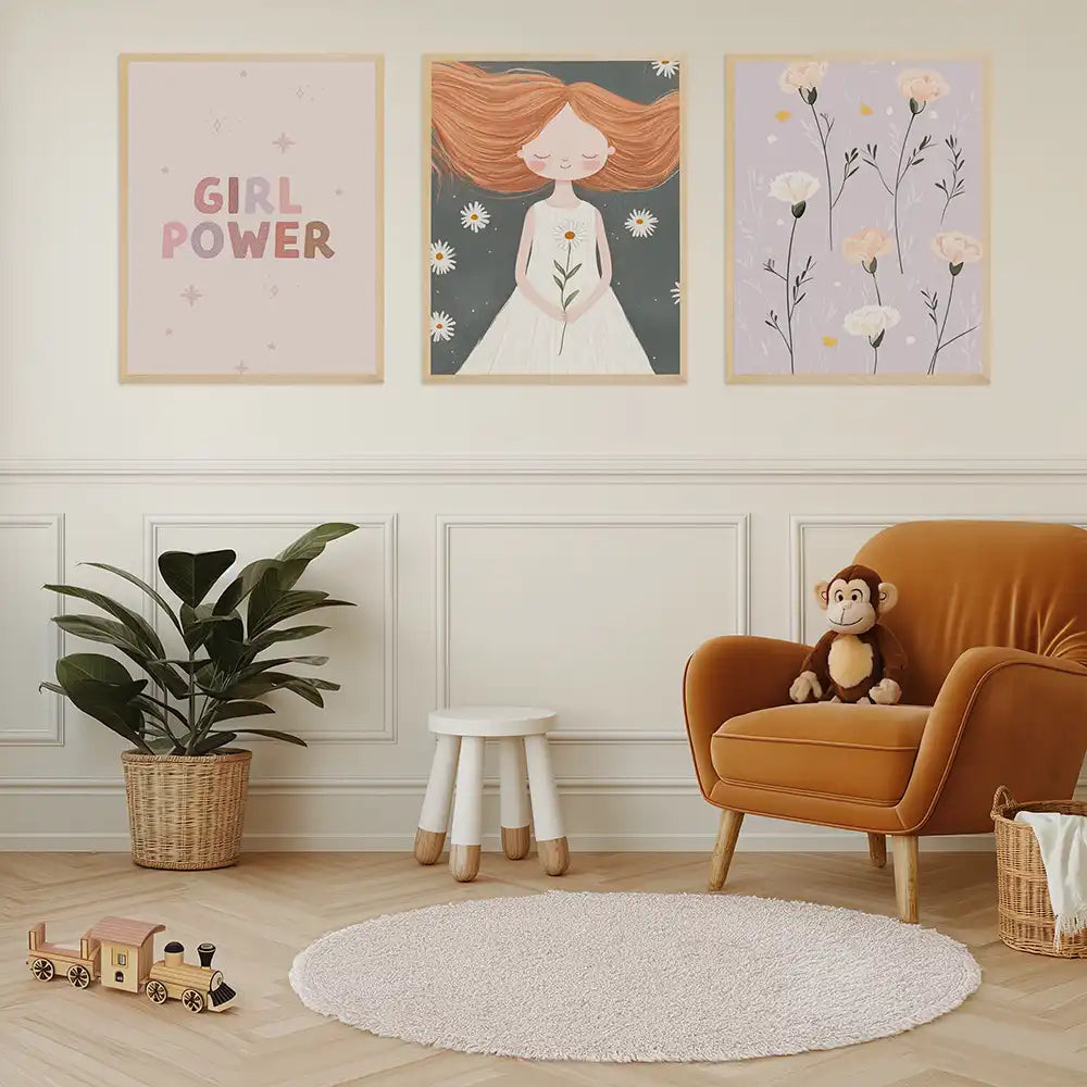 Poster 3er-Set - Girl Power, Mädchen & Blumen fürs Kinderzimmer