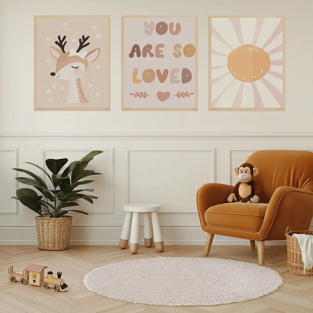 Poster 3er-Set - Reh, "You are so loved" & Sonne fürs Kinderzimmer