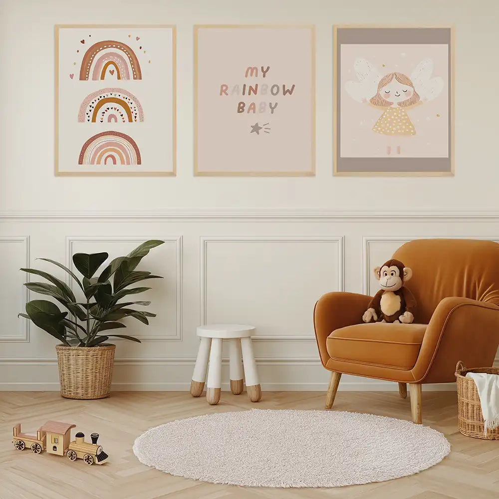Poster 3er-Set - Regenbögen, "My Rainbow Baby" & Engel fürs Kinderzimmer
