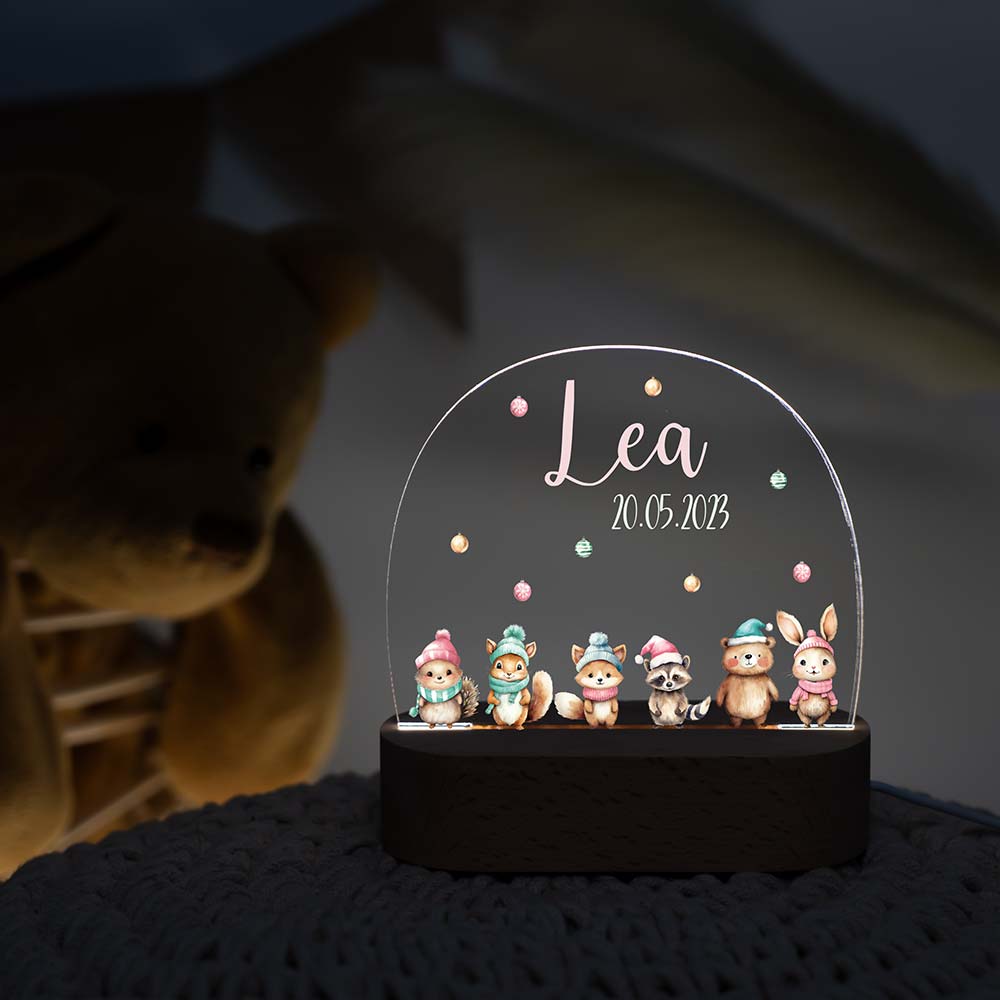 Nachtlicht Kinder personalisiert - Weihnachtswaldtiere